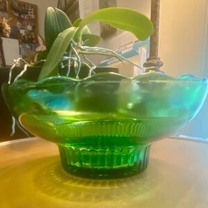 Vintage Green Scalloped Glass Bowl